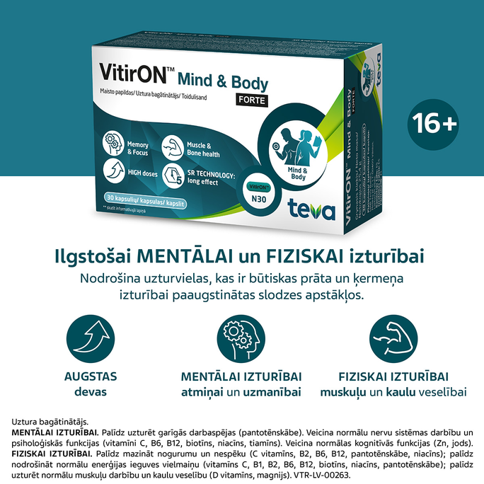 VITIRON Mind & Body FORTE kapsulas, 30 gab. - 2