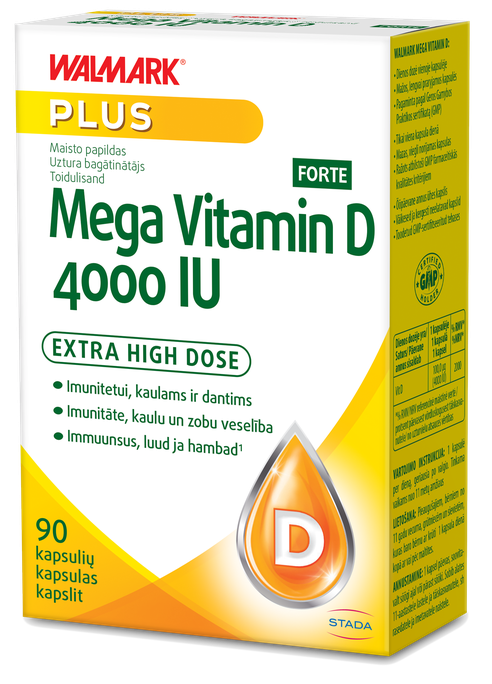 WALMARK Mega D3 vitamīni 4000 IU Forte kapsulas, 90 gab. - 1