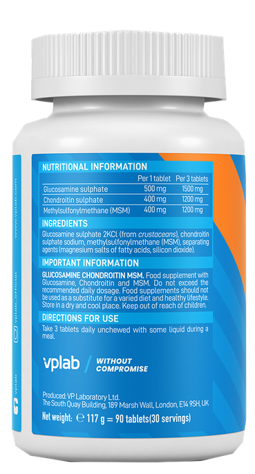 VPLAB Glucosamine & Chondroitin & MSM tabletes, 90 gab. - 2