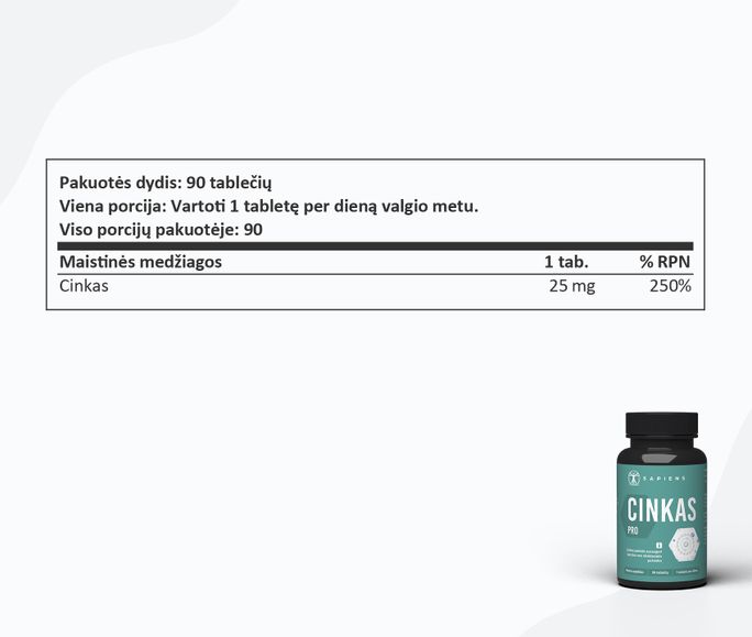 SAPIENS Zinc PRO dengtos tabletės, 90 vnt. - 2