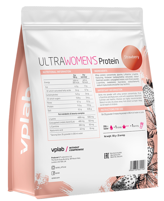 VPLAB Ultra Women`s Protein Strawberry pulveris, 500 g - 2