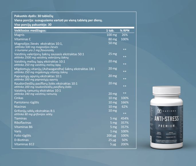 SAPIENS Anti-Stress Premium dengtos tabletės, 30 vnt. - 3