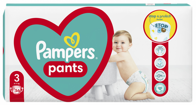 PAMPERS Maxi Pack 3 (6-11 kg) autiņbiksītes, 56 gab. - 1