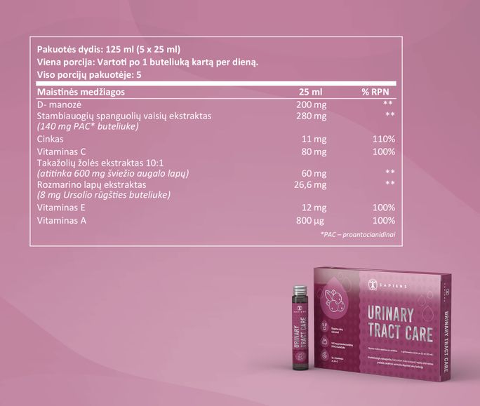 SAPIENS Urinary Tract Care ampulės, 25 ml - 3