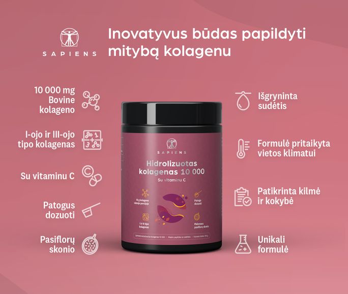 SAPIENS Hidrolizuotas Kolagenas 10000 milteliai, 330 g - 2