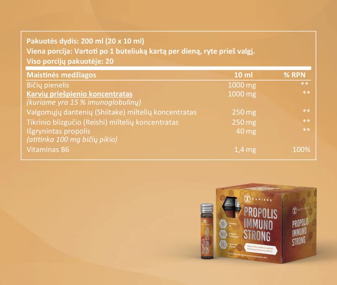 SAPIENS Propolis Immuno Strong ampulės, 10 ml - 3