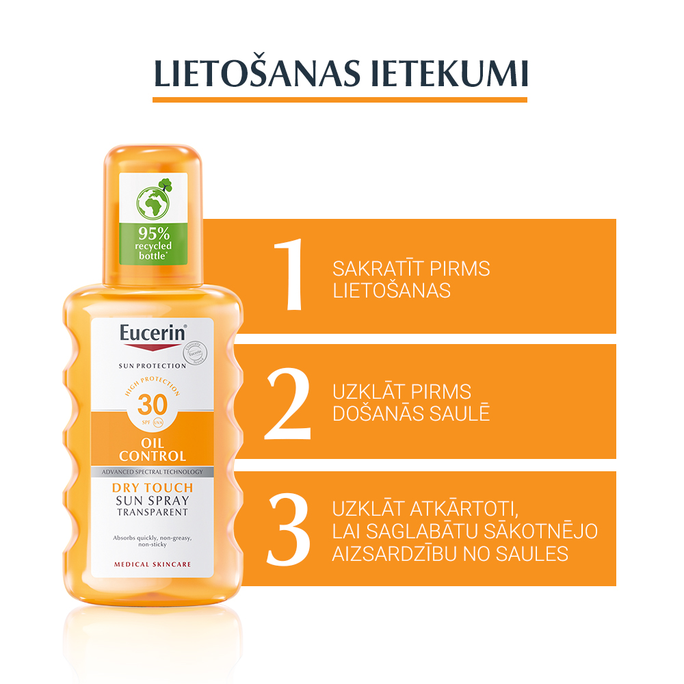 EUCERIN Sun Oil Control Dry Touch SPF30 izsmidzināms saules aizsarglīdzeklis, 200 ml - 4