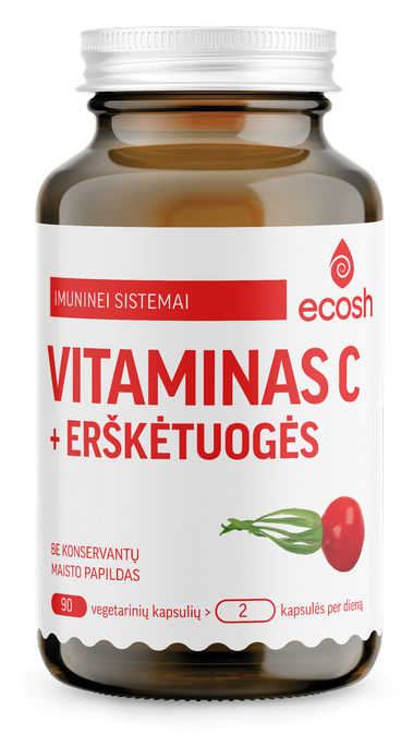 ECOSH Vitaminas C su erškėtuogėmis kapsulės, 90 vnt. - 1