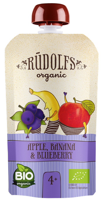 RŪDOLFS Ābolu, Banānu, Melleņu BIO 4+ biezenis, 110 g - 1