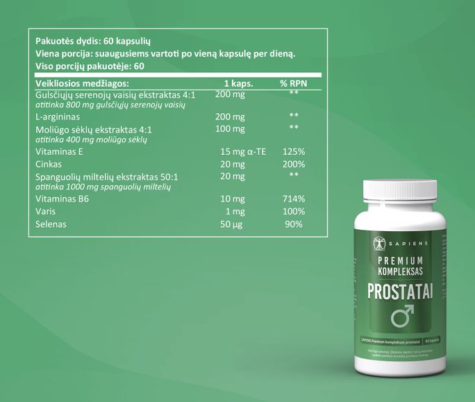 SAPIENS Premium Prostate Complex kapsulės, 60 vnt. - 3