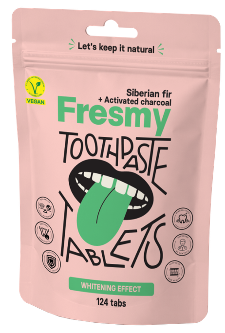 FRESMY With Siberian Fir and Activated Charcoal zobu pastas tabletes, 124 gab. - 1