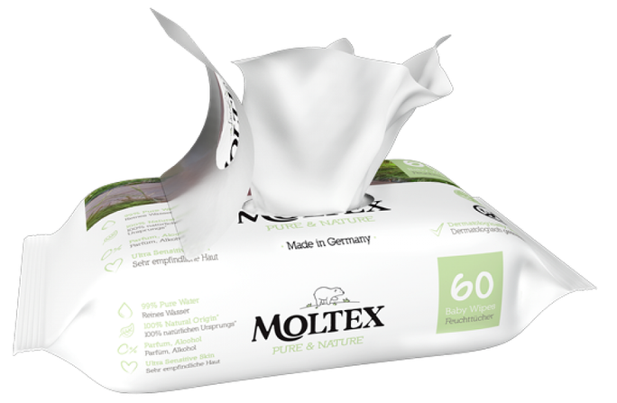MOLTEX Pure & Nature drėgnos servetėlės, 60 vnt. - 2