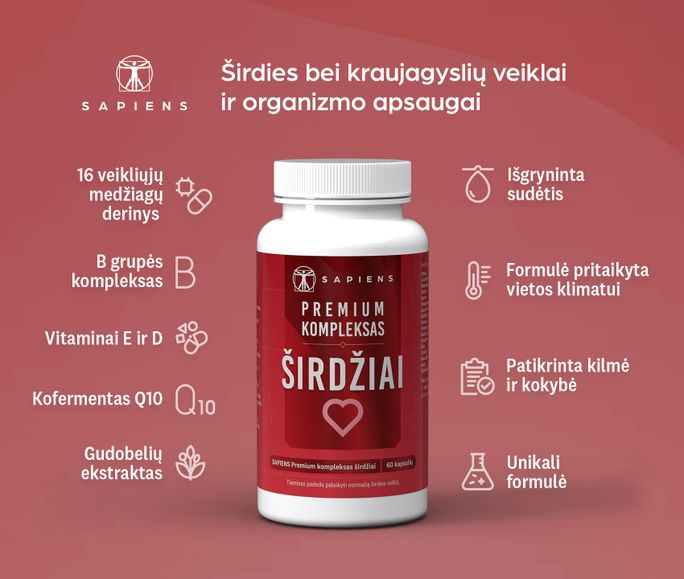 SAPIENS Premium Heart Complex kapsulės, 60 vnt. - 2
