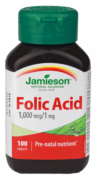 JAMIESON Folic Acid 1 mg tabletes, 100 gab. - 1