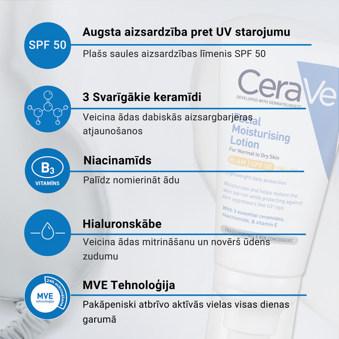 CERAVE Moisturising SPF 50 sejas krēms, 52 ml - 5