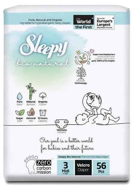 SLEEPY BIO Natural Midi 4-9kg autiņbiksītes, 56 gab. - 1
