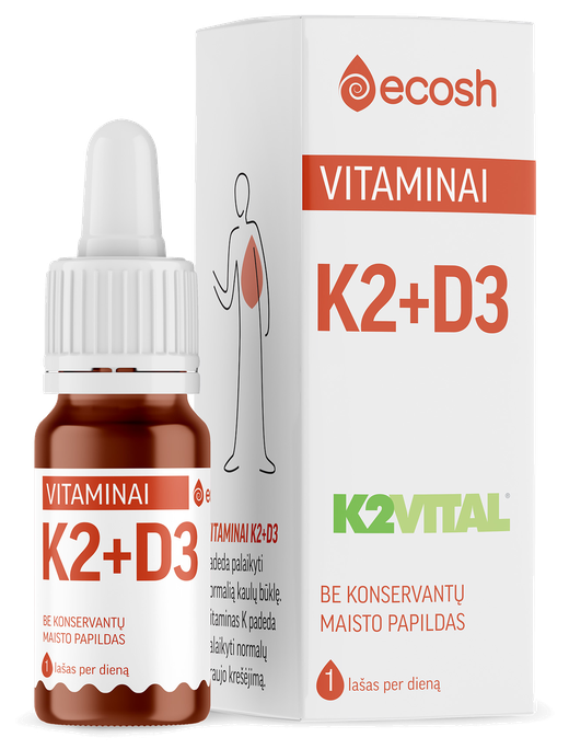 ECOSH Vitaminai K2+D3 aliejus, 10 ml - 1