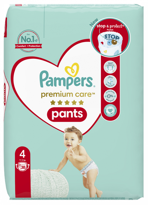 PAMPERS Premium Care 4 (9-15 kg) autiņbiksītes, 38 gab. - 1