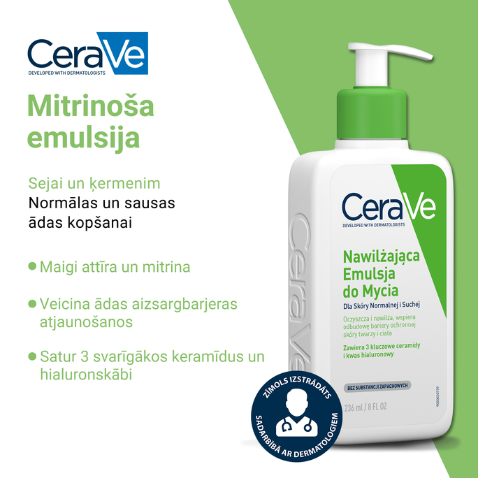 CERAVE For Face And Body Hydrating With Ceramides attīrošs krēms, 236 ml - 2