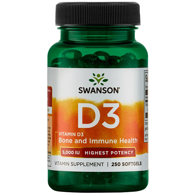 SWANSON Vitaminas D3 5000TV su linų sėmenų aliejumi kapsulės, 250 vnt. - 1
