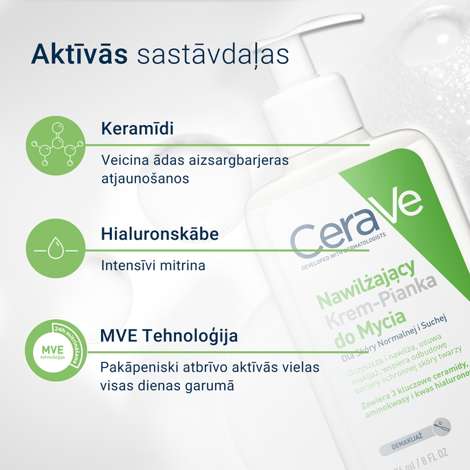 CERAVE Moisturising With Ceramides attīrošs krēms, 236 ml - 4