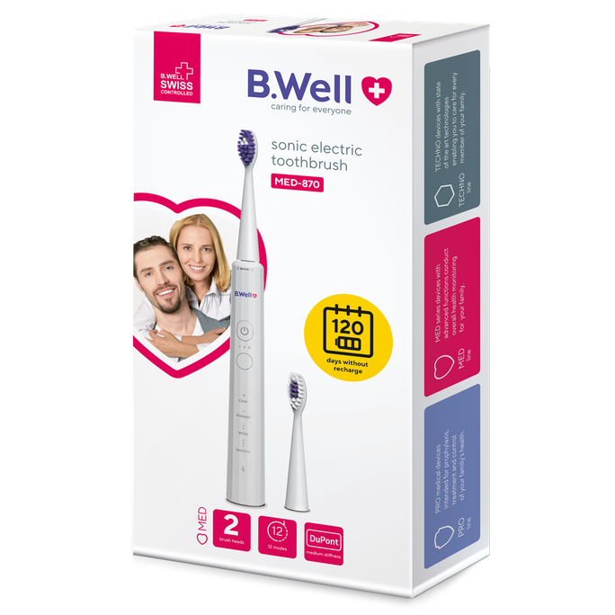B.WELL Med-870 Sonic, White elektriskā zobu birste, 1 gab. - 1