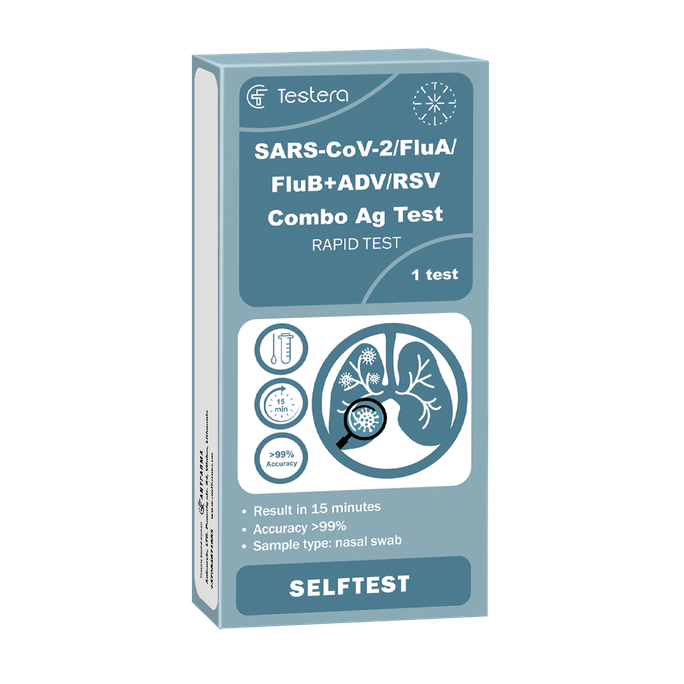 TESTERA SARS-CoV-2/FluA/FluB+ADV/RSV Antigēna Noteikšanas tests, 1 gab. - 1