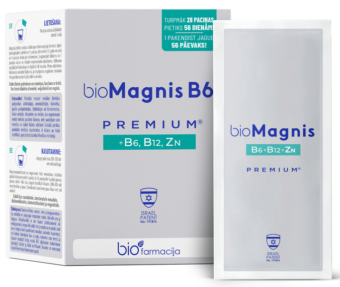BIOFARMACIJA Biomagnis B6 premium +B6, B12, cinks pulveris, 28 gab. - 1