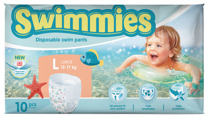MOLTEX Swimmies L (12-17 kg) peldēšanas autiņbiksītes, 10 gab. - 2