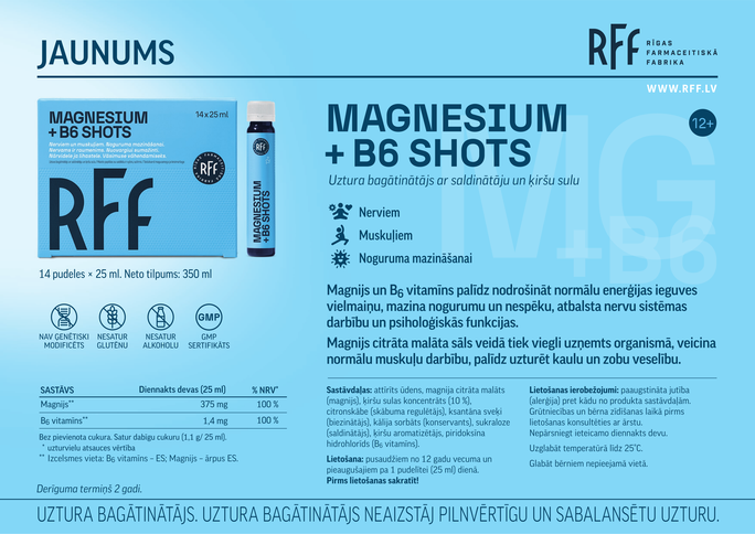 RFF Magnesium + B6 Shots (25 ml) pudelītes, 14 gab. - 3