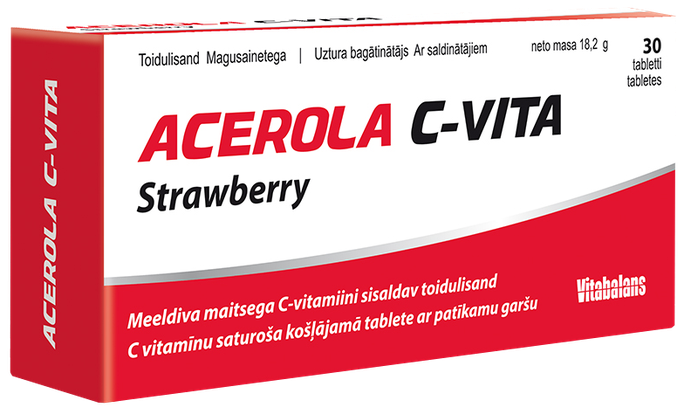 VITABALANS Acerola C-Vita Strawberry košļājamās tabletes, 30 gab. - 1
