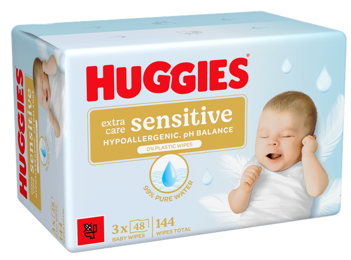 HUGGIES Extra Care Sensitive (48psc), Plastic Free mitrās salvetes, 3 gab. - 1