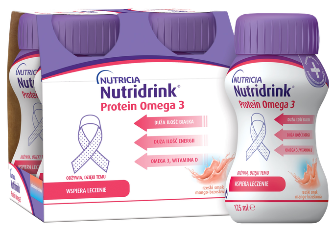 NUTRICIA Nutridrink Protein Omega 3 ar atsvaidzinošo persiku-mango garšu 125 ml, 4 gab. - 1