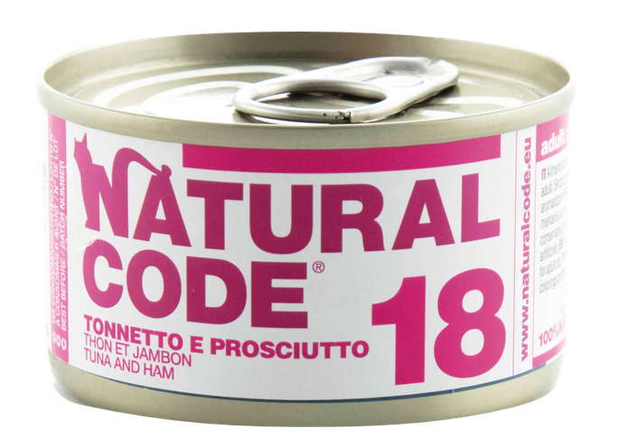 NATURAL CODE 18 Tuncis Un Šķiņķis konservi kaķiem, 85 g - 1