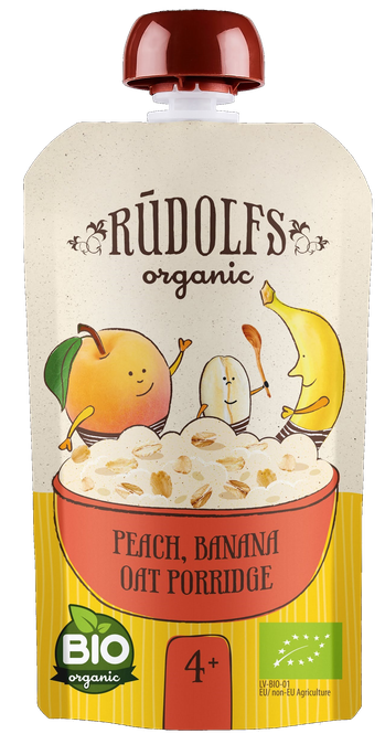 RŪDOLFS Persiks, Banāns BIO Auzu 4+ biezputra, 110 g - 1