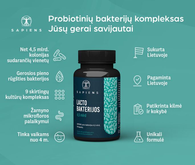 SAPIENS Lacto Bakterijos kapsulės, 60 vnt. - 2