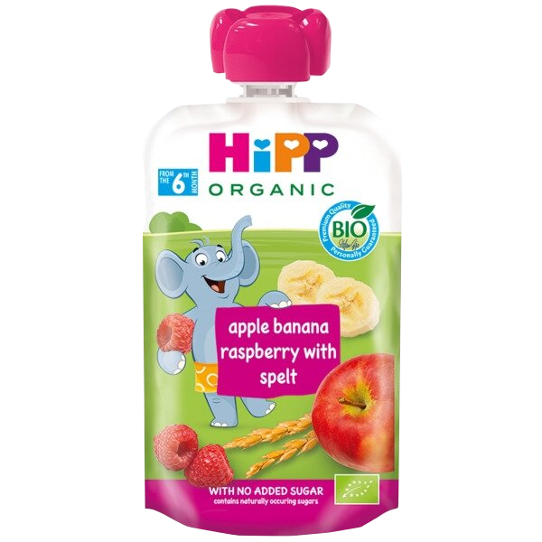 HIPP Organic Apple Banana Raspberry (6+) biezenis, 100 g - 1