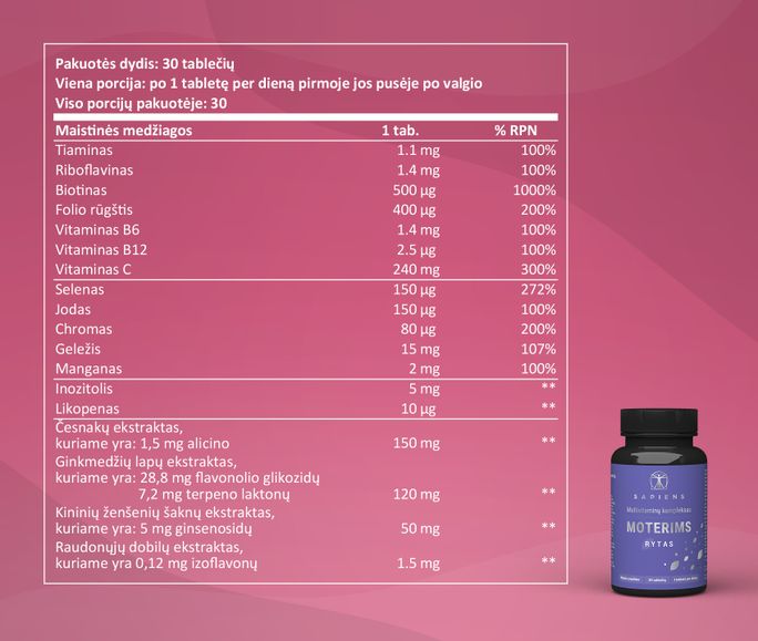SAPIENS Multivitaminų Kompleksas Moterims tabletės, 60 vnt. - 3