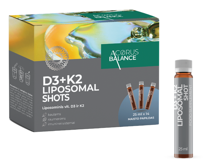 ACORUS BALANCE D3 + K2 Liposomal Shots 25 ml ampulas, 14 gab. - 1