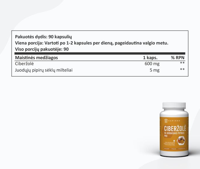 SAPIENS Turmeric With Black Pepper PRO kapsulės, 90 vnt. - 2