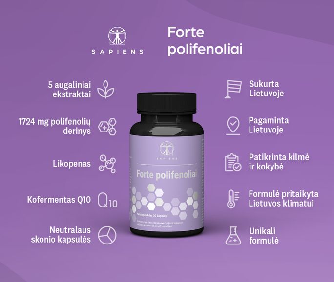 SAPIENS Forte Polifenoliai kapsulės, 30 vnt. - 2
