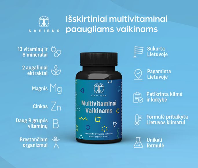 SAPIENS Multivitaminai Vaikinams, 13-17 Metų kapsulės, 30 vnt. - 2