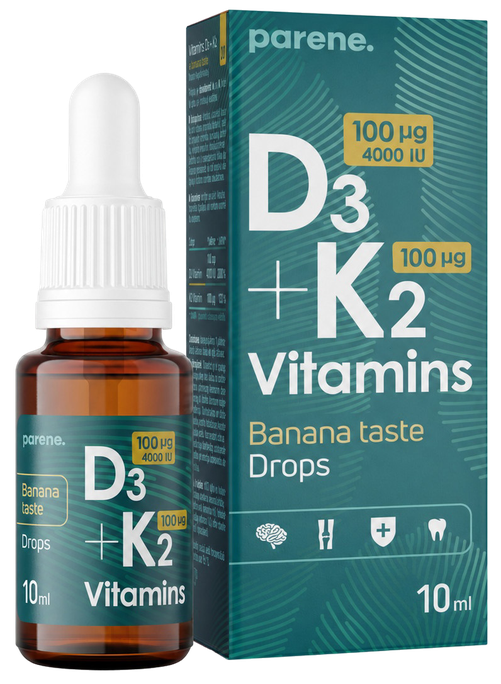 PARENE Vitamins D3 4000 IU+K2 100 µg lašai, 10 ml - 1