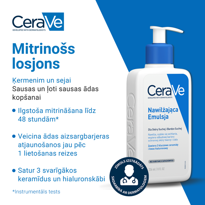 CERAVE For Body And Face With Ceramides Moisturising emulsija, 473 ml - 2