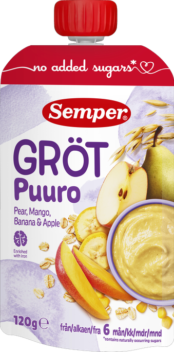 SEMPER Bumbieru, Mango, Ābolu, Graudaugu (No 6 Mēn.) biezputra, 120 g - 1