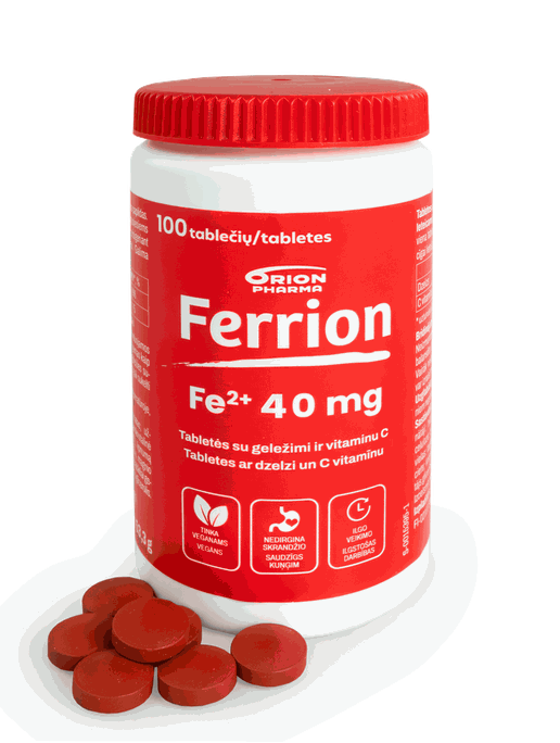 FERRION Dzelzs Ar C vit. 40mg/60mg tabletes, 100 gab. - 1