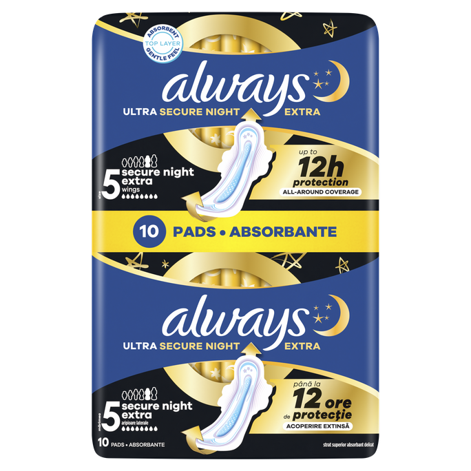 ALWAYS Ultra Secure Night Extra, S5 higiēniskās paketes, 10 gab. - 1