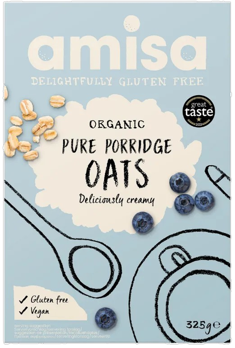 AMISA Organic Gluten Free Pure Oats biezputra, 325 g - 1