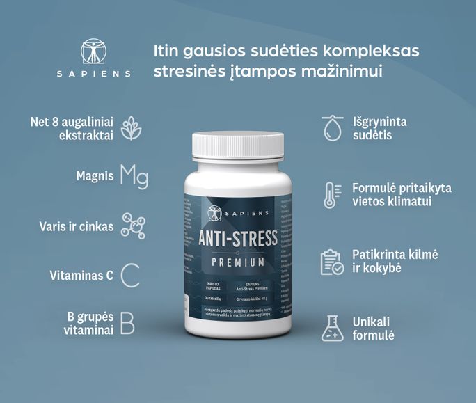 SAPIENS Anti-Stress Premium dengtos tabletės, 30 vnt. - 2