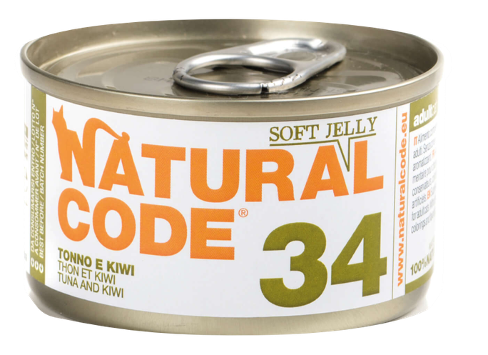 NATURAL CODE 34 Tuncis un Kivi konservi kaķiem, 85 g - 1